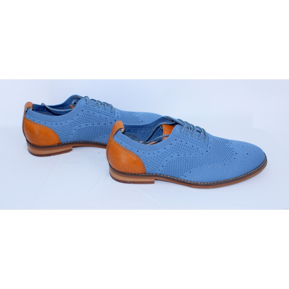 Moretti Gold Label Ashland II Light Blue Knit & Leather Wingtip Oxfords - Picture 4 of 8
